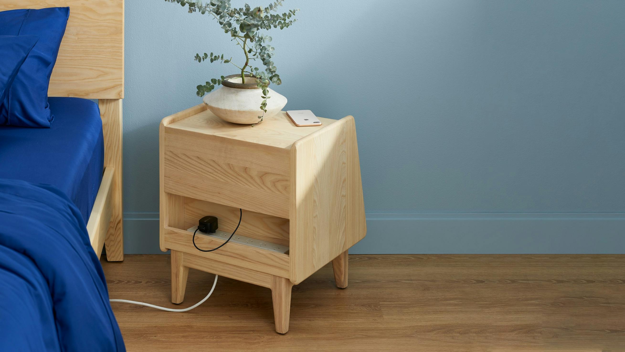 Solid Timber Bedside Table Phone Cable Management Ecosa Australia