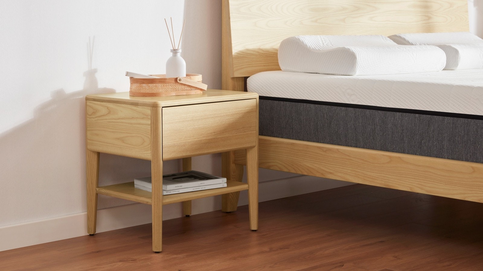 Capsule Bedside Table, Phone Cable Management